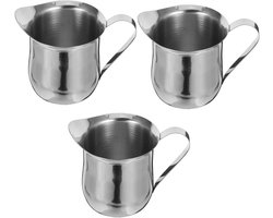 Roestvrijstalen Melkbeker Set - Espresso Kopjes Schuimkan - Melk Opschuimen - Set van 3 - 240 ml - Zilver