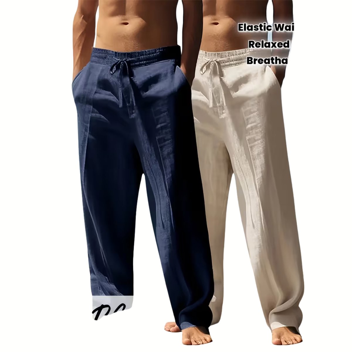 Currero Linnen Broek Heren Zomerbroek Volwassenen Lange Broek Pantalon Strandbroek Zomer Ibiza Stijl + Kaki Marineblauw