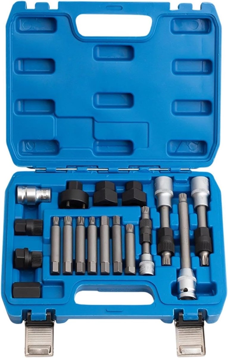 Riemwiel Gereedschap - Spanrol Tool - Auto Onderhoud - Stabiele Constructie - 18 Delige Set - Zilverkleurig