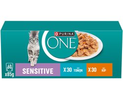 PURINA® ONE® Sensitive - Kattenvoer Natvoer - Tonijn & Kip - 60 x 85 g