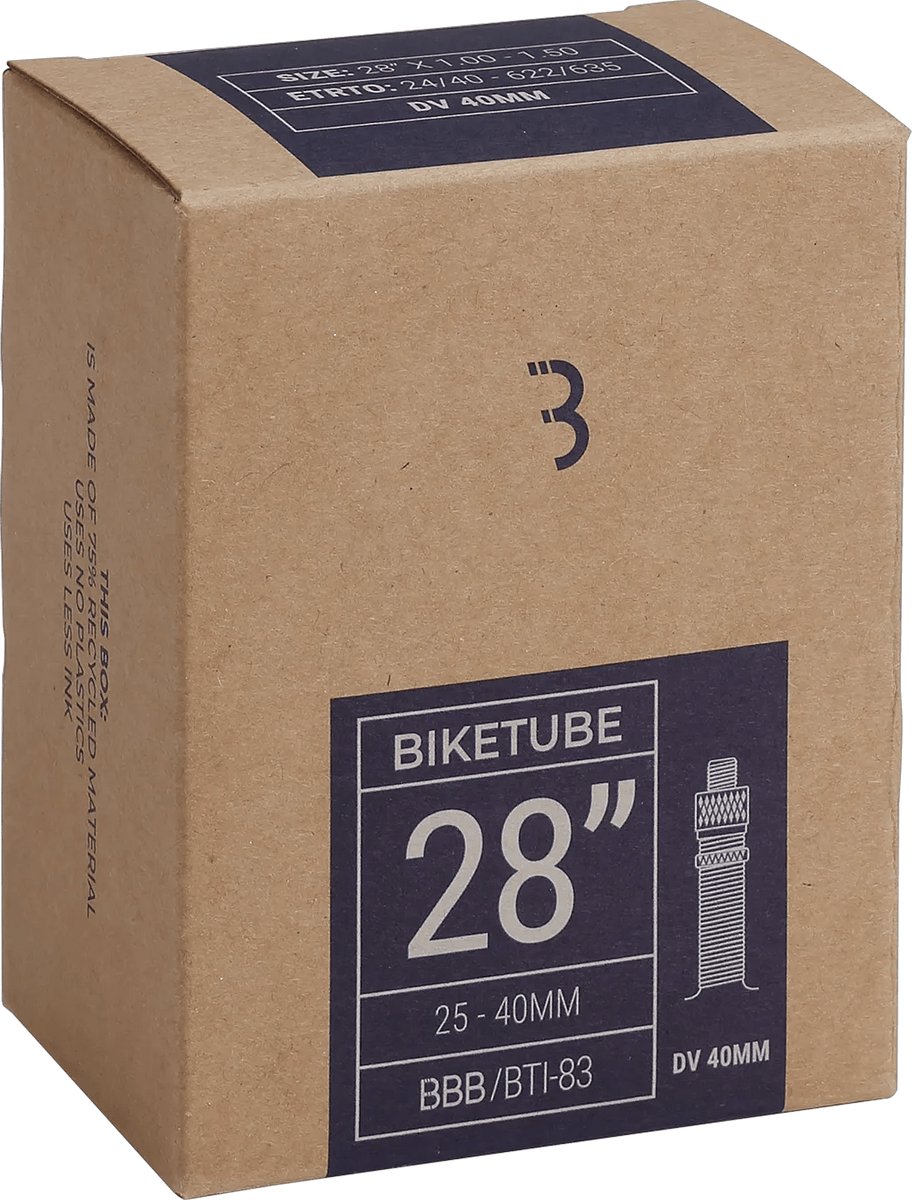 BBB Cycling - Binnenband Stadsfiets 28 Inch - Dunlop ventiel 40 mm - Geschikt voor bandenmaat: 40-635 - Fietsband BikeTube - BTI-83