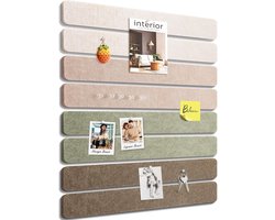 Decoratief viltbord - 8 stuks - 33 x 5 cm -zelfklevende bevestiging - met 50 punaises - Small Cork Bulletin Board Tiles - Prikbord -Memobord - Viltbord - Fotowanden - vision board voor school, thuis, keuken, kantoormuur - Vlasgrijs