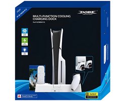 DOBE All-in-one dock oplaadstation geschikt voor PS5 / Slim / Pro | LED indicator & smart AI chip ingebouwd | Playstation 5 Dualsense controller charging docking station | 11 blu-ray games kaart slots | Incl. USB C kabel charger | Console accessoires