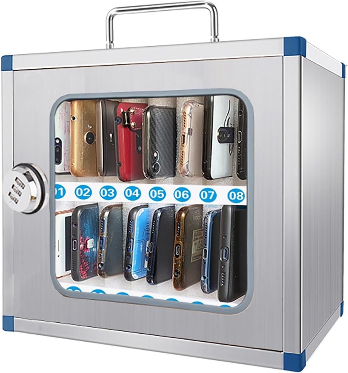 Telefoonkluis - Opbergkastje - Veilige opslag - Combinatieslot - 30x195x27 cm - Zilver