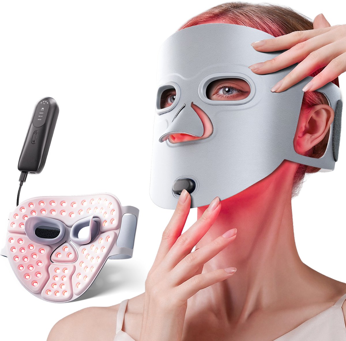 WK Luxe LED Lichttherapie Masker – 280 LED’s – 4 Klinisch Bewezen Golflengtes – Professionele Anti-Aging & Huidherstel – Draadloos 3000mAh – Premium Salonervaring voor Thuis -Grijs