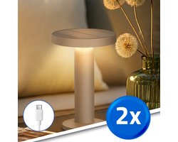 RexTech Tafellamp oplaadbaar ‘Vivro’ - Voordeelset van 2 stuks - Zandkleur - USB-C oplaadbaar - Werkt ook op zonne-energie - Solar tuinverlichting