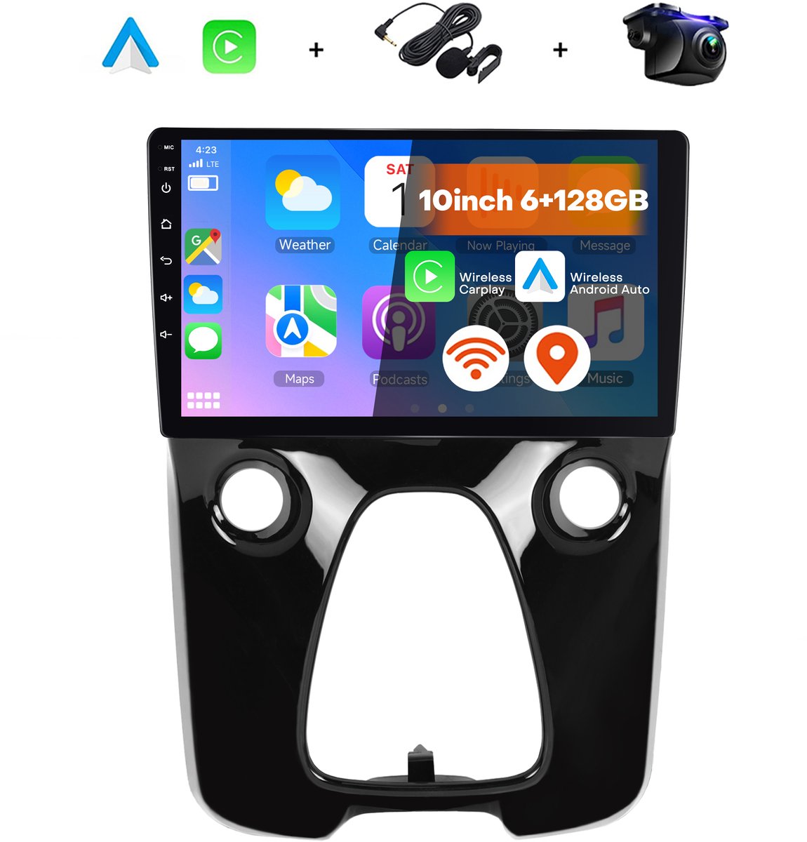 Boscer 2 Din Autoradio - Geschikt voor Toyota Aygo, Citroën C1 & Peugeot 108 (2014-2021) - Draadloos Apple CarPlay & Android Auto - 10.1 Inch HD Touchscreen - 6+128GB - GPS - WiFi, Bluetooth & USB - Achteruitrijcamera & Microfoon