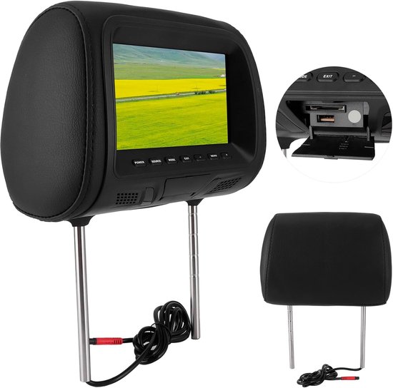 Hoofdsteun Monitor - Auto Entertainment - Reis Vermaak - HD Breedbeeld - 7 Inch Scherm - Zwart — afbeelding 3