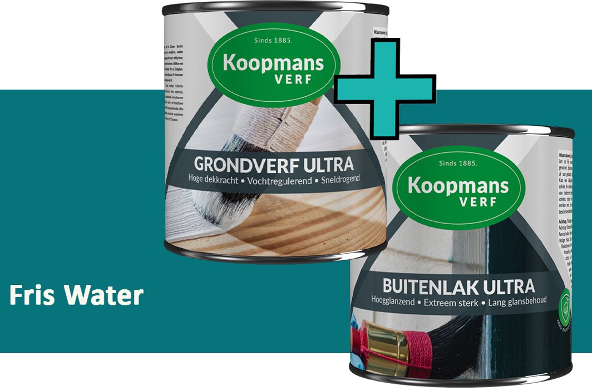 Koopmans Grondverf Ultra en Buitenlak Ultra - Grondverf Lakverf set - Buiten - Fris Water – 2x – 375 ml