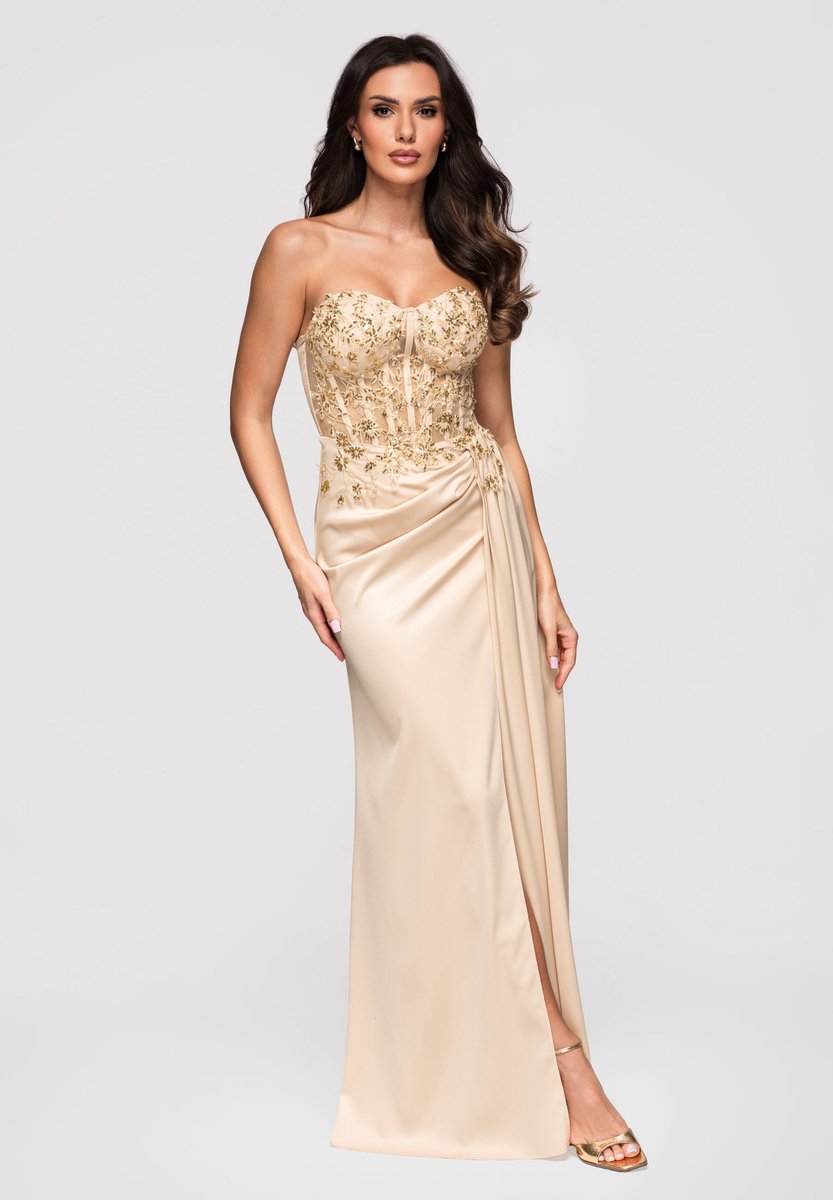 LARICA Jurk - Slim Fit - Rits - Gebloemd Beige L
