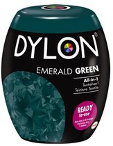 Teinture textile DYLON Emerald Green dans un pot ovale avec une image de gemme et l'étiquette 'READY to use'.