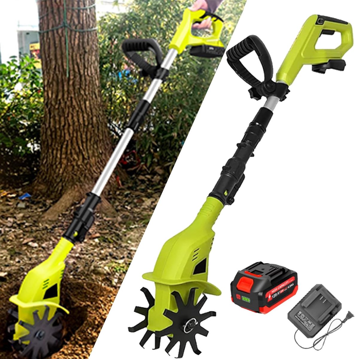 Grondfrees - Tuinfrees Aanaarder - Bodem Bewerken - Draadloos Met Accu - 10cm Freesbreedte - Zwart
