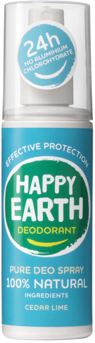 Happy Earth Deodorant Spray Cedar Lime - 100% Natuurlijk - 24 uur Bescherming - 100mL