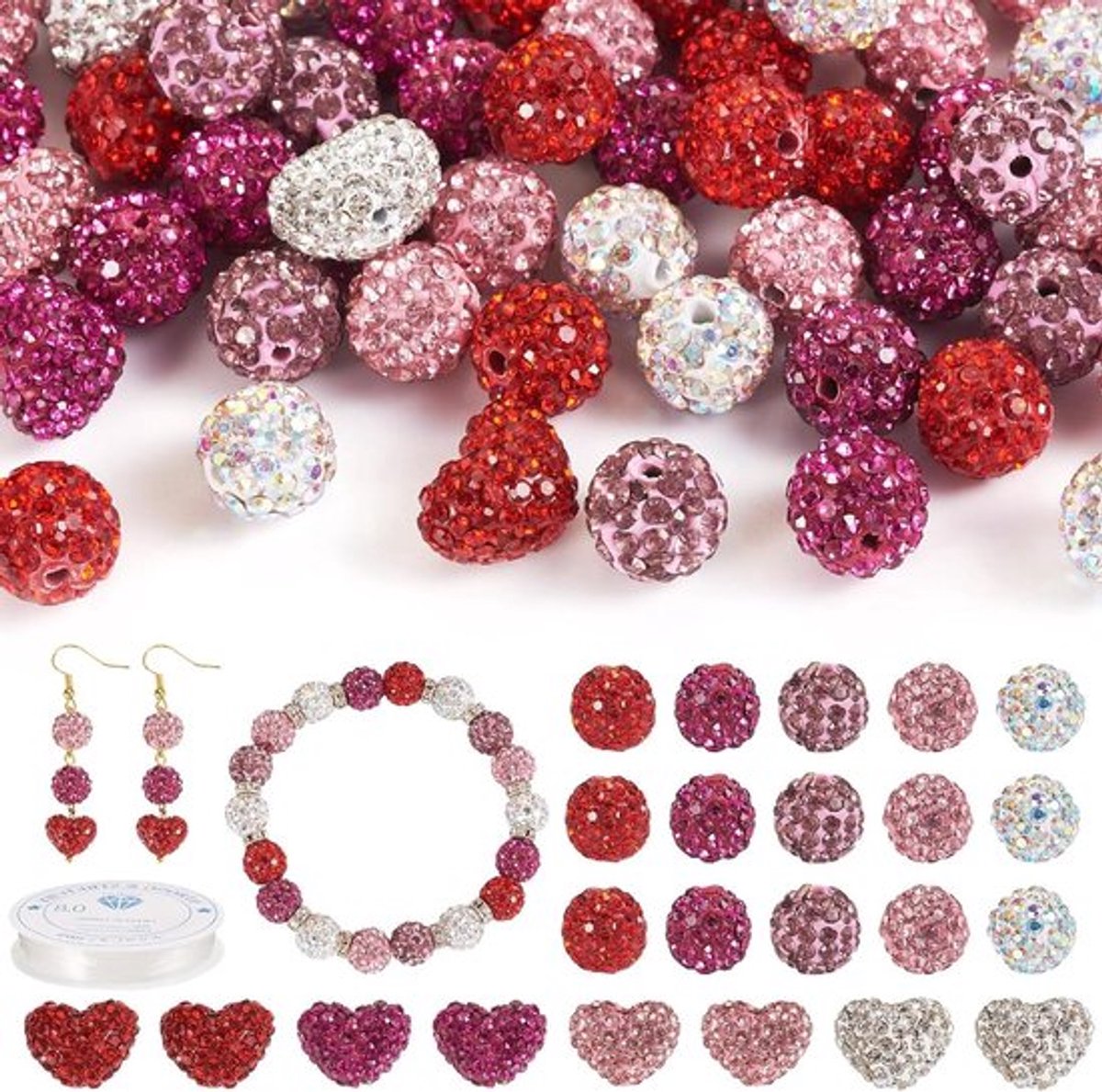 Kralen set Inovra Plus voor Valentijnsdag met glas en strass