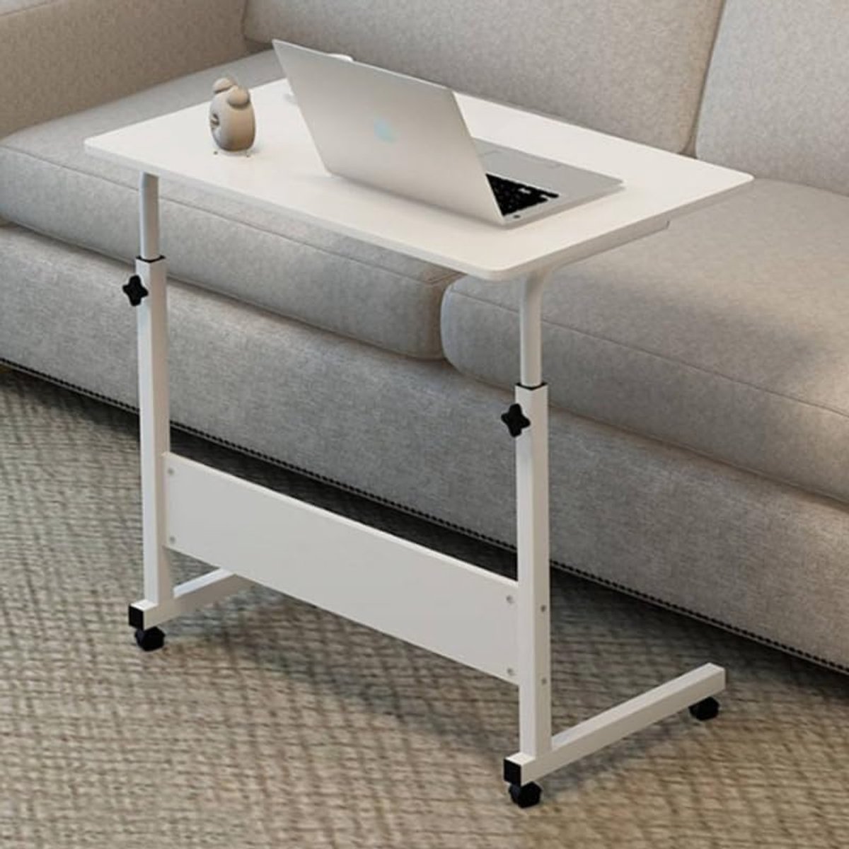 Verstelbare Laptoptafel - Bureau met Wielen - Ergonomisch Werken - In Hoogte Verstelbaar - 80x40 cm - Wit