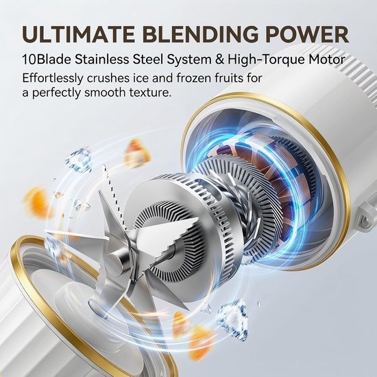 Draagbare mixer - Smoothiemaker USB - Gezonde dranken maken - 10 RVS messen - 400 ml - Wit — afbeelding 3