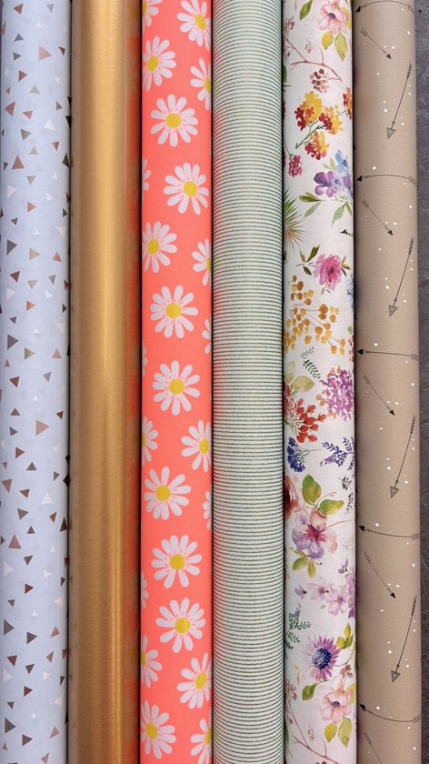 Inpakpapier Cadeaupapier Verjaardag Summer 6 luxe rollen- Breedte 70 cm - 2m lang