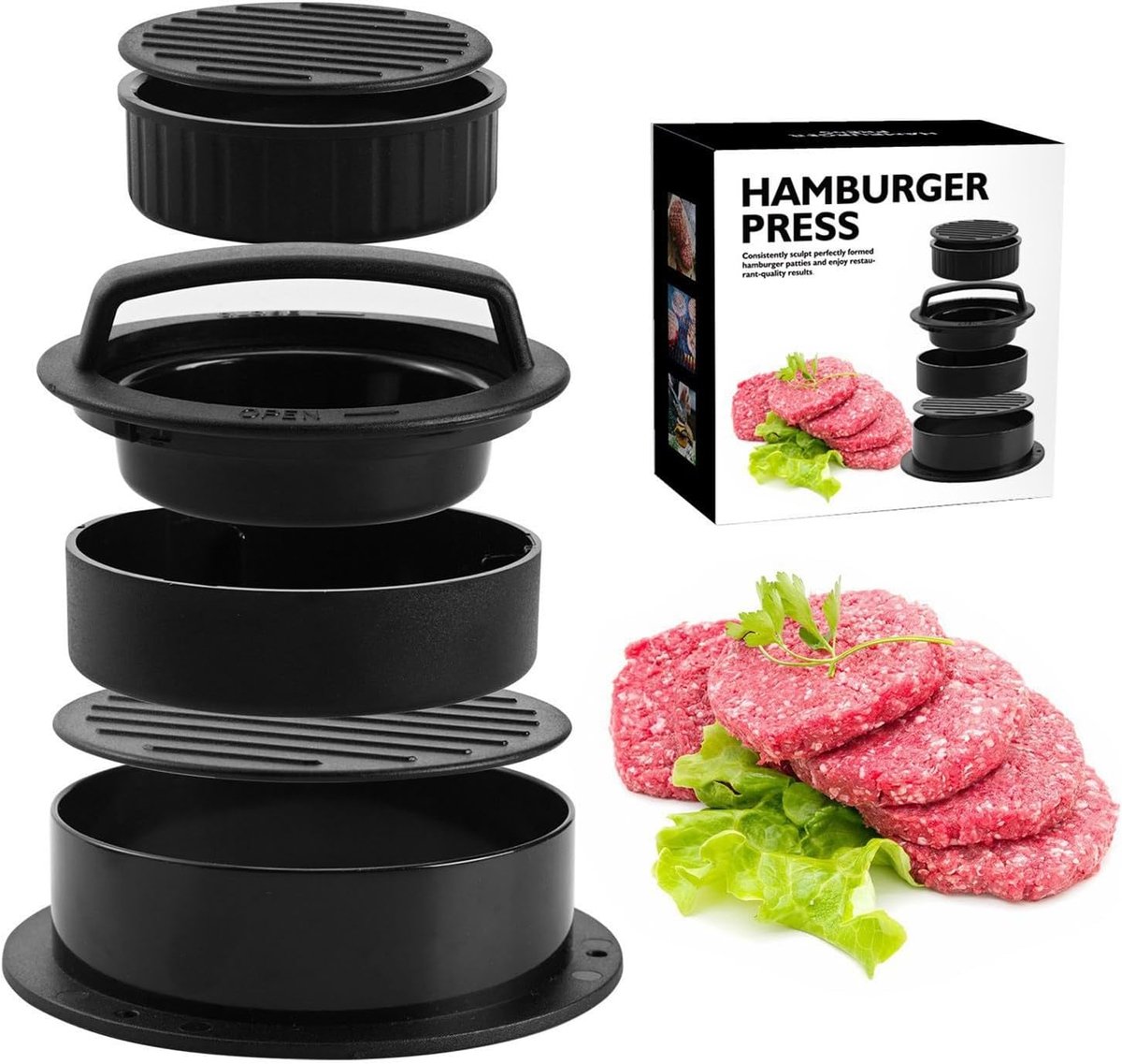 Burgerpers - Patty Maker - Burgers Maken - Non-stick Bodem - 14 cm Diameter - Zwart