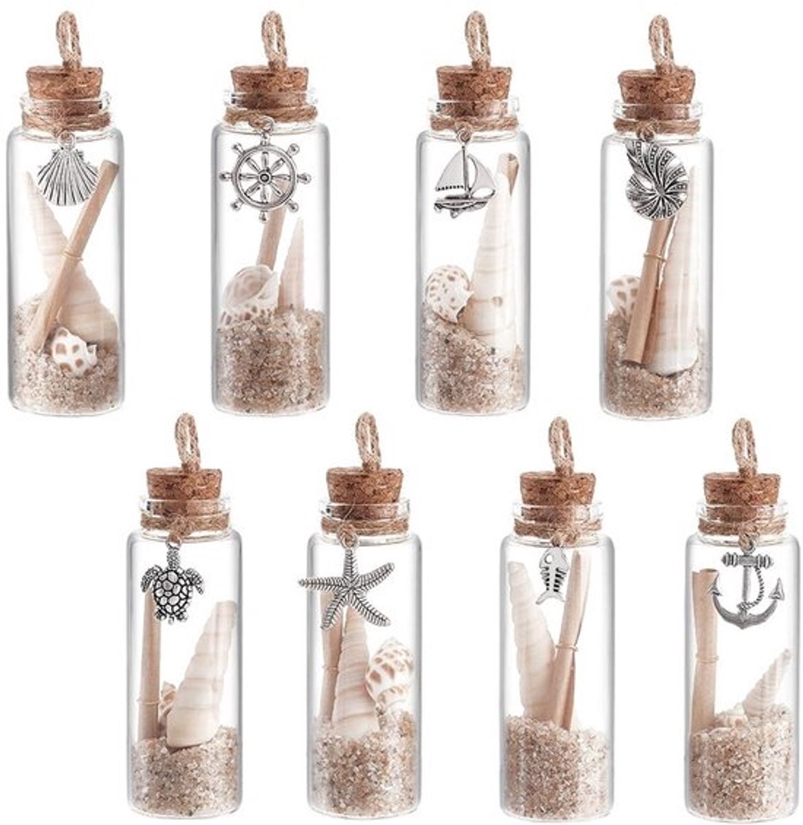 Glazen berichtfles met nautical decoratie - 8 stukken