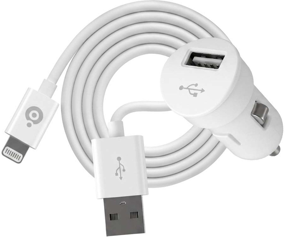 Bigben Connected, Mini witte sigarettenaanstekeroplader 1A Lightning-connector, Wit