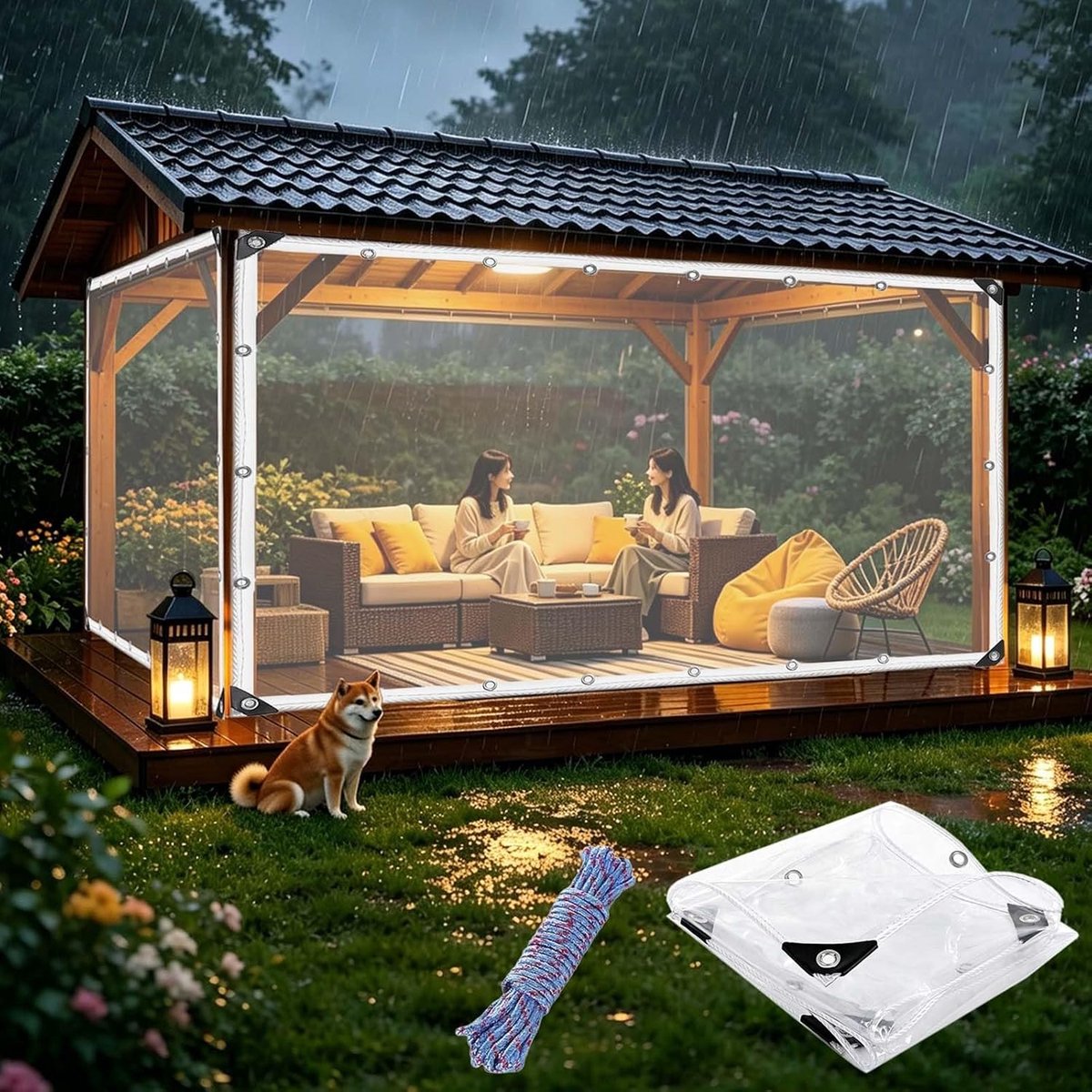 Dekzeil Transparant - Afdekzeil Waterdicht - Buiten Beschermen - Versterkte Randen - 200 x 285 cm - Transparant