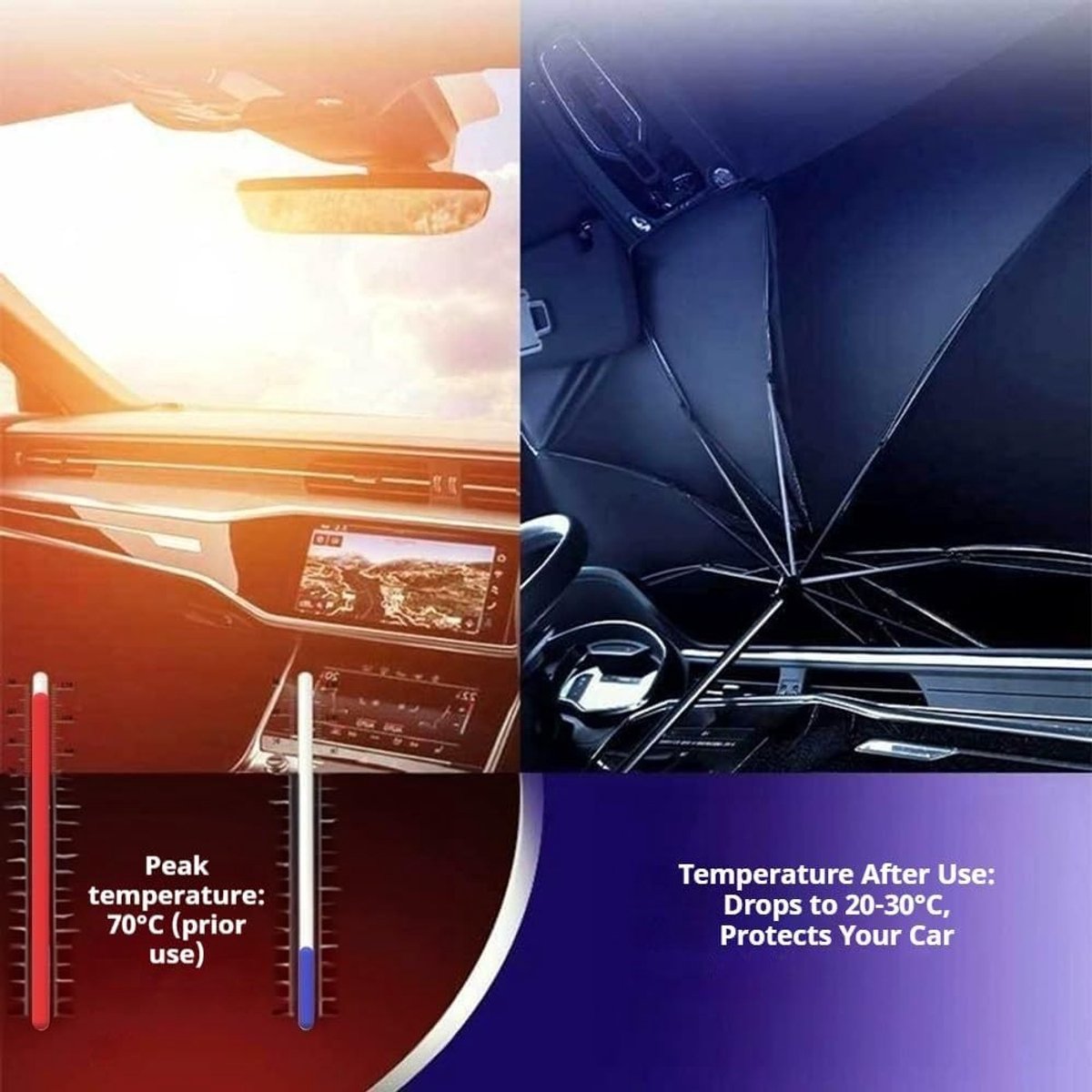 Zonnescherm - Titanium Zilver - Premium UV-blokker - Inclusief Opbergtas - Voor Kleine Auto's
