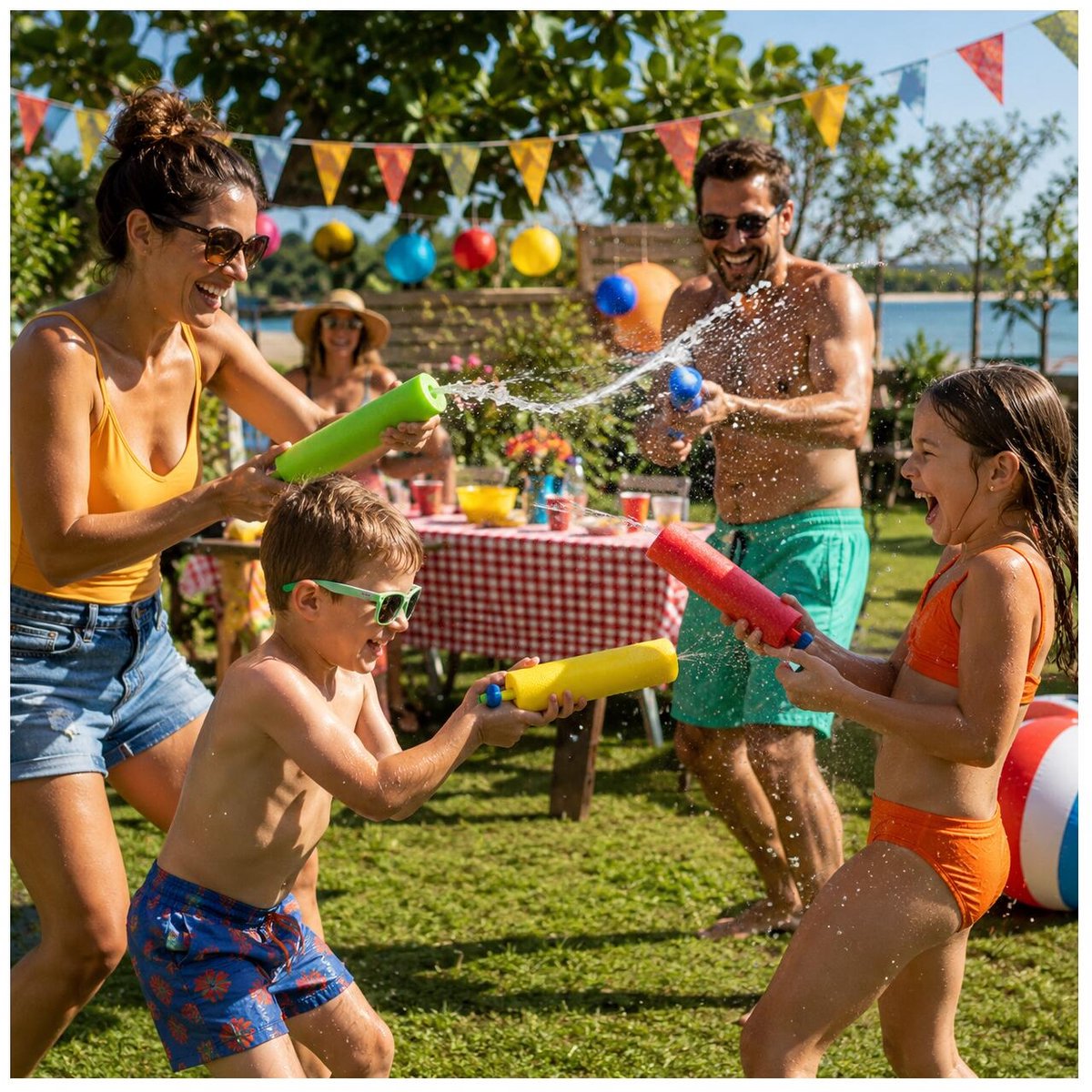 Free and Easy waterpistool spuit van foam - met bolletje drukstang - 21 cm - 5x stuks - Foam waterspuiters - zwembad speelgoed