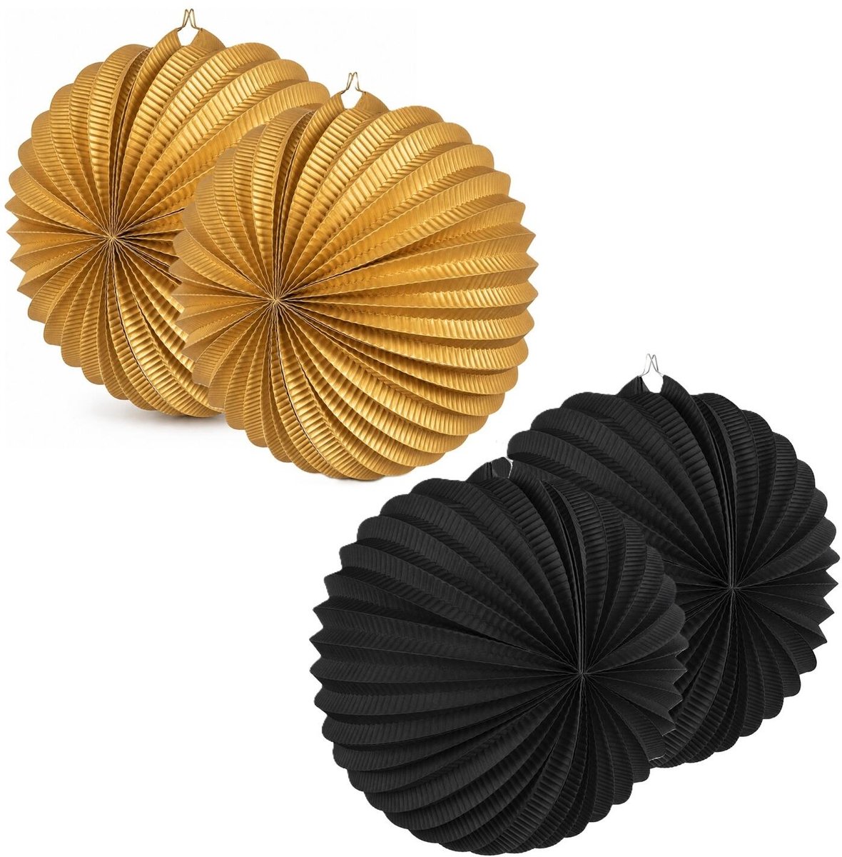 Boland Lampionnen van papier - rond - set van 16x stuks - Dia 22 cm - Versiering - mix van zwart en goud