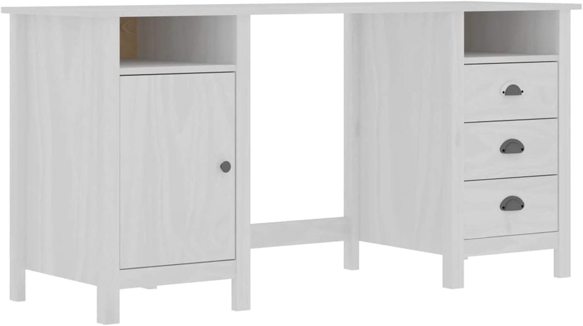 Bureau met laden - Werktafel - Thuiswerken organiseren - Massief grenenhout - 150 x 50 cm - Wit