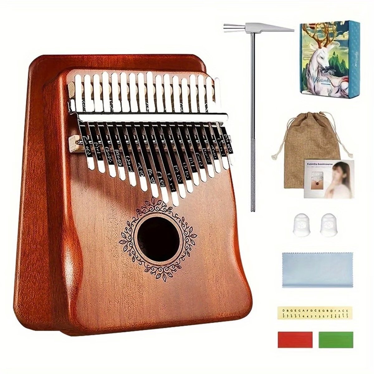 Lzwintrading - Kalimba 17 Tonen - Duimpiano Kind - Draagbare Vingerpiano -Touch Piano - Marimba - Professioneel Muziekinstrument met Muziekboek en Stemhamer - Cadeau voor Kinderen Volwassenen Beginners Kerstcadeau - Bruin