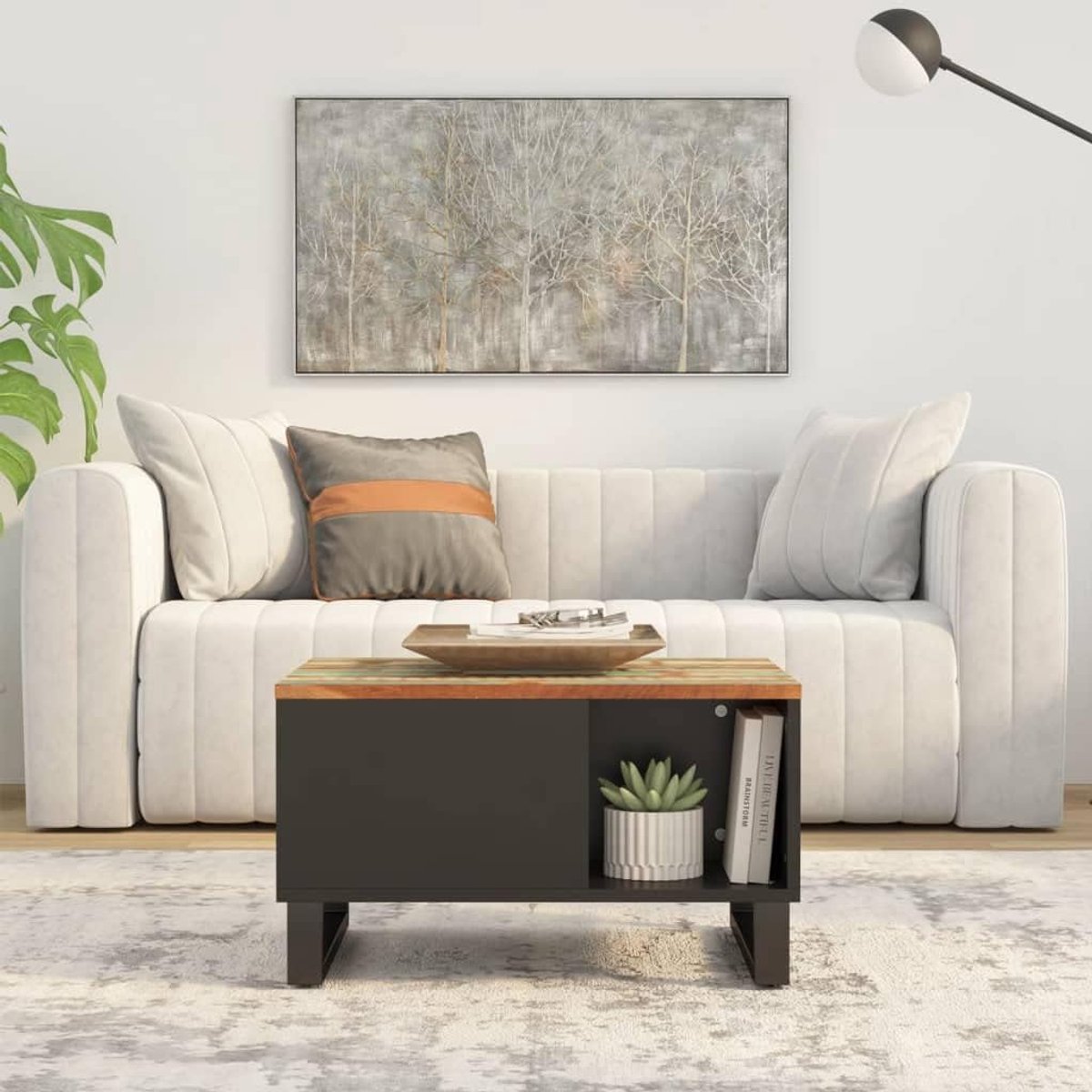 Salontafel - Bijzettafel - Woonkamer Decoratie - Massief Oud Hout - 60 x 50 x 35 cm - Bruin