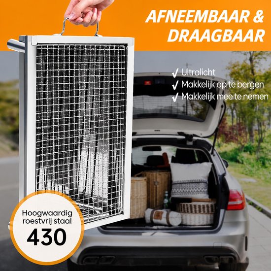 NAXSIR Opvouwbaar Houtskoolbarbecue - Draagbare BBQ Grill - Houtskool Barbecue - RVS - 40x28x22 cm - Verstelbare Poten van naxsir — afbeelding 4