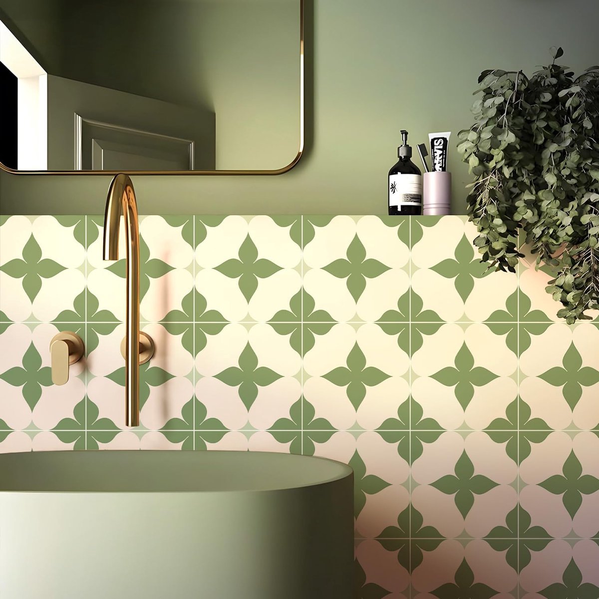 10 zelfklevende wandtegels met bloemenpatroon - waterdichte muursticker voor keuken en bad
