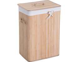HOMCOM – Wasmand – Bamboe –40x30x60 cm – 70L, opvouwbaar – met deksel – voering