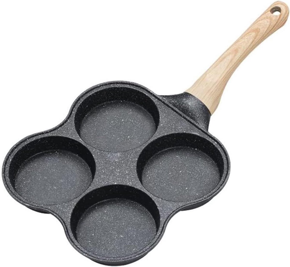 Pannenkoekenpan Vier Gaten Eierkoekenpan Mini Ontbijt Bakken Antiaanbaklaag Zonder Klinknagels 365 cm Lengte Houtkleur Zwart