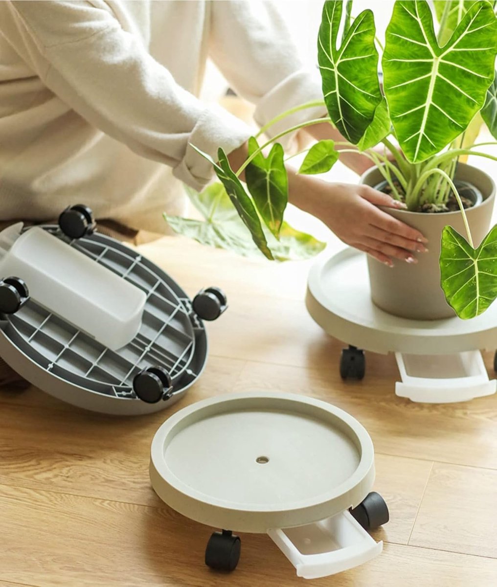 Plantenpot Trolley - Verrijdbare Pot - Planten Verplaatsen - Met Wateropslag - 51cm Diameter - Grijs