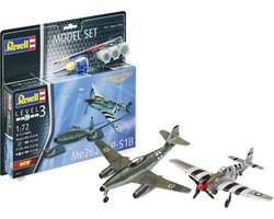 Revell Modelbouwpakket Vliegtuigen - 63711 Messerschmitt Me 262 - P-51B Mustang WWII - 2 Jachtvliegtuigen - Model Set Plastic - 1:72 - Modelbouw