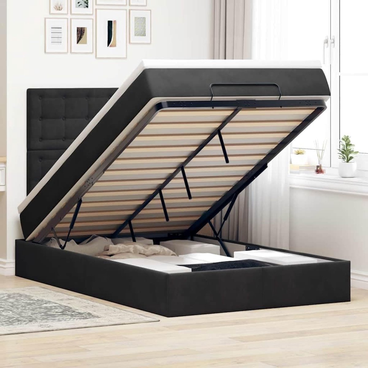 Generisch Bed Frame 120 x 190 cm Upholstered Ottoman Bed with Storage Space Velvet Fabric Bed Frame for Bedrooms - ShopVlot