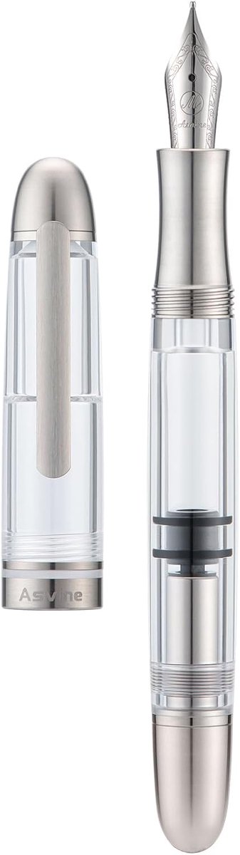 Asvine P36 Titanium Fountain Pen Piston Fountain Pen, Iridium Fine Nib Clear Transparent Acrylic Smooth Writing Pen - ShopVlot