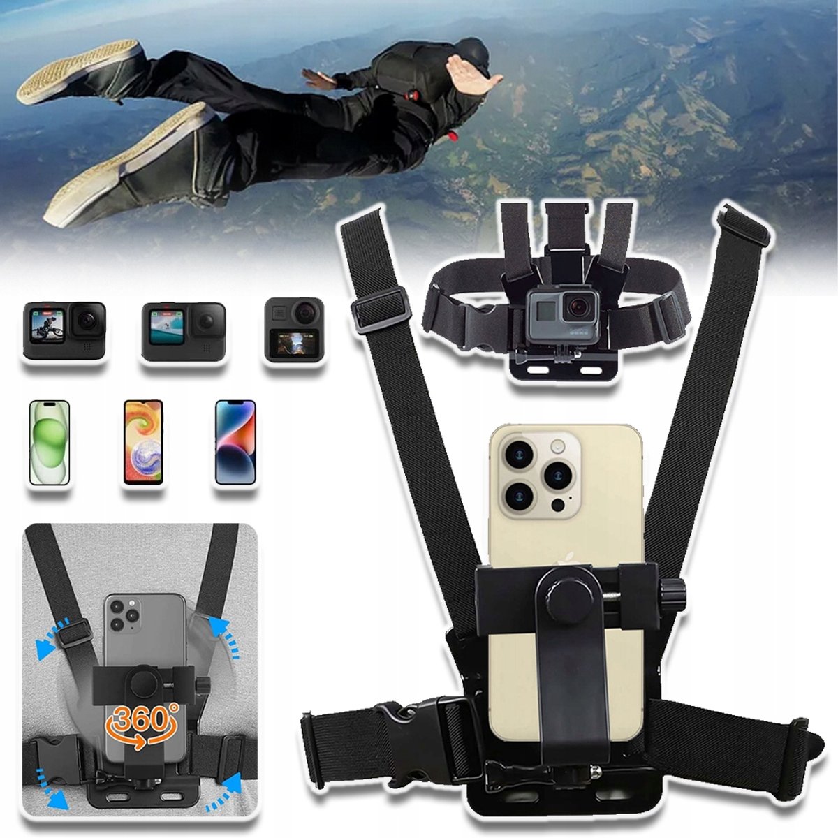 Handsfree Telefoonhouder Voor Op De Borst Met 90° Kantelhoek En Duimschroeven - Universele Pasvorm Duurzame Elastische Band - Perfect Voor Vloggen, Skiën En Outdooravonturen