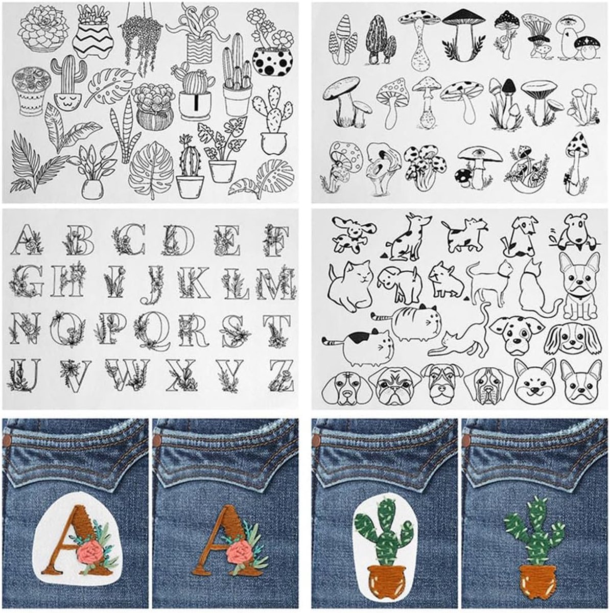 TONGIHS 4 Sheets Embroidery Patterns Water Soluble,for Embroidery,White and Black - ShopVlot