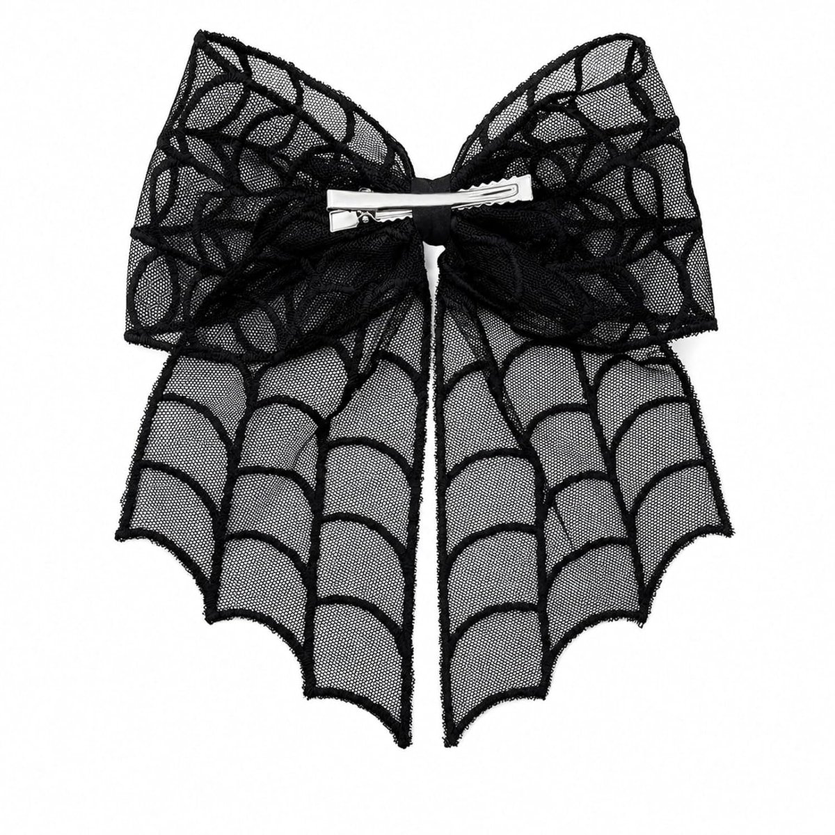 Zwarte Lace Halloween Haarstrik met Spinnenweb en Lange Staart - Bat en Spider Motief - Geschikt voor Vrouwen en Meisjes - Cosplay - Feest en Fotoshoot