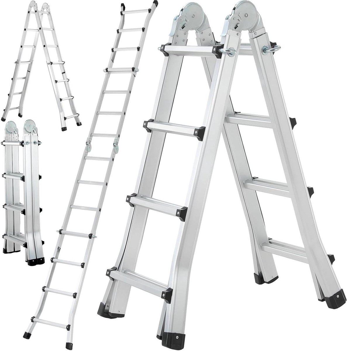Telescopische Ladder - Uitschuifbare Ladder - Veilig Klussen - Multifunctioneel Ontwerp - 398 Meter - Zilver