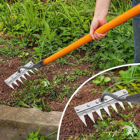 1 stuk Multifunctionele metalen onkruidhark 7 tanden tuinhark Draagbare tuinhark voor wieden/meubels/zaad wieden (zonder handvat) 7 tanden - zilver — afbeelding 5