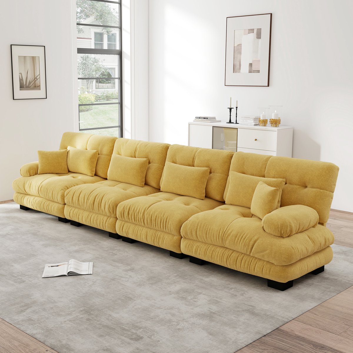 406x77x81 cm hoekbank met Vintage-Chenille Stof voor Veelzijdig Wonen, Geel