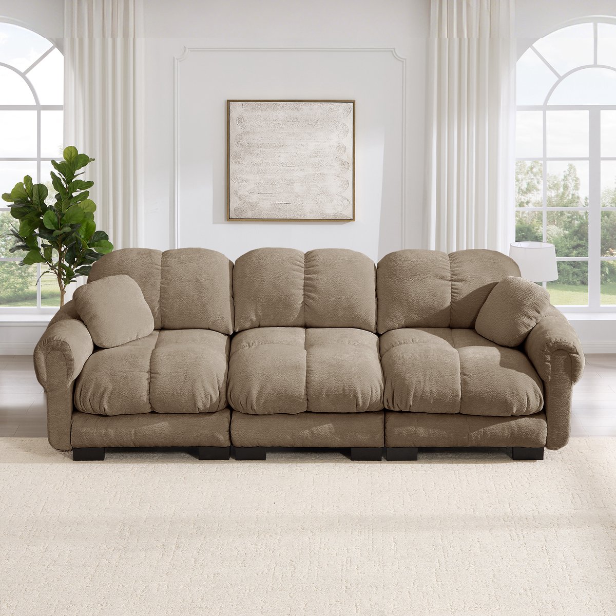 Comfortabele 3-zits Cloud-Sofa met Dekkussens - 260x86x90 cm, Bruin