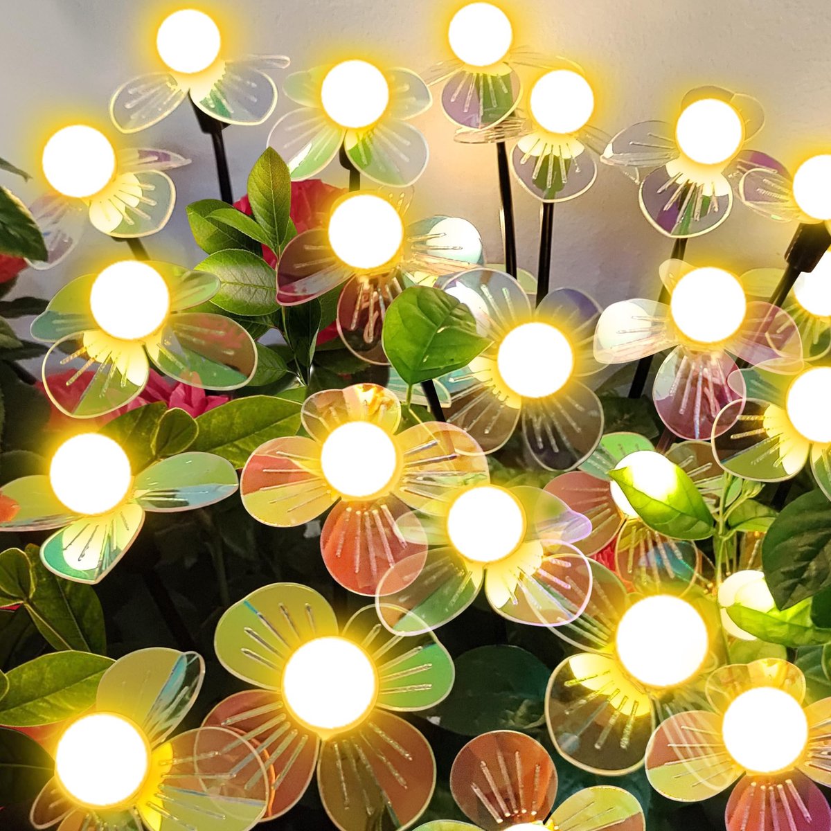 Namajunas - 4-stuks Solar Tuinverlichting op Zonne Energie - 24 LED-lampjes - Energiezuinig - Warm licht - Bloemenpatroon - Solar Tuinlamp met grondspies - Tuinverlichting op zonne-energie buiten - Voor tuindecoratie - Voor tuinliefhebbers