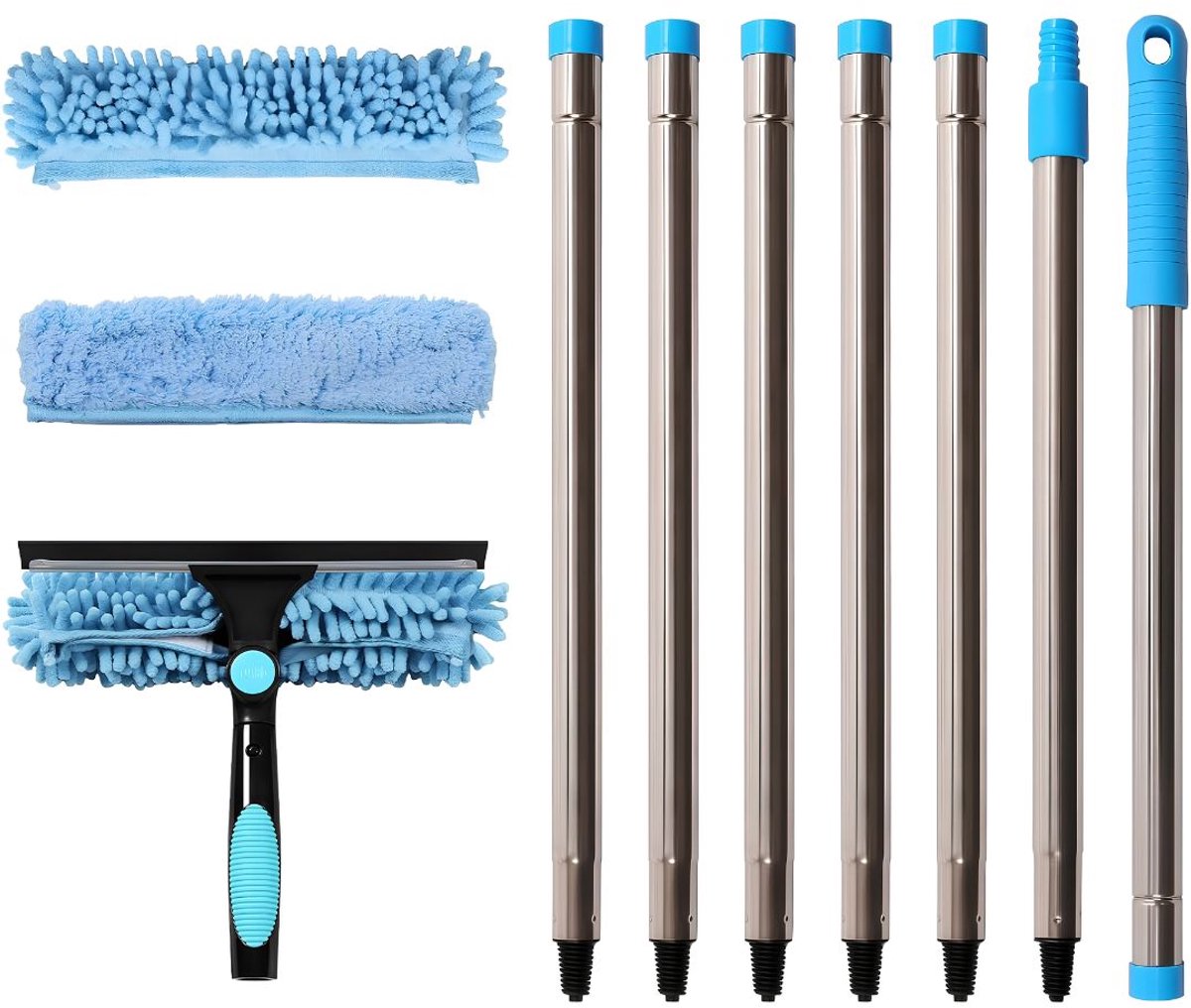 NIVA® Telescoopsteel Ramenwasser - Raamtrekker & Duster - Telescopische Wasborstel - Blauw - 280cm x 26cm x 7cm