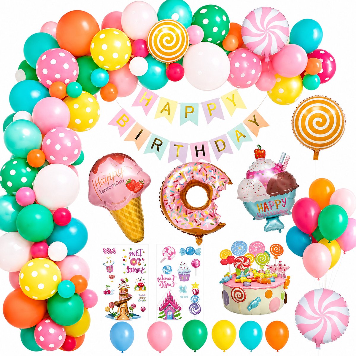 Luxe kwaliteit Ballon deco set Lollipop en donut Happy birthday