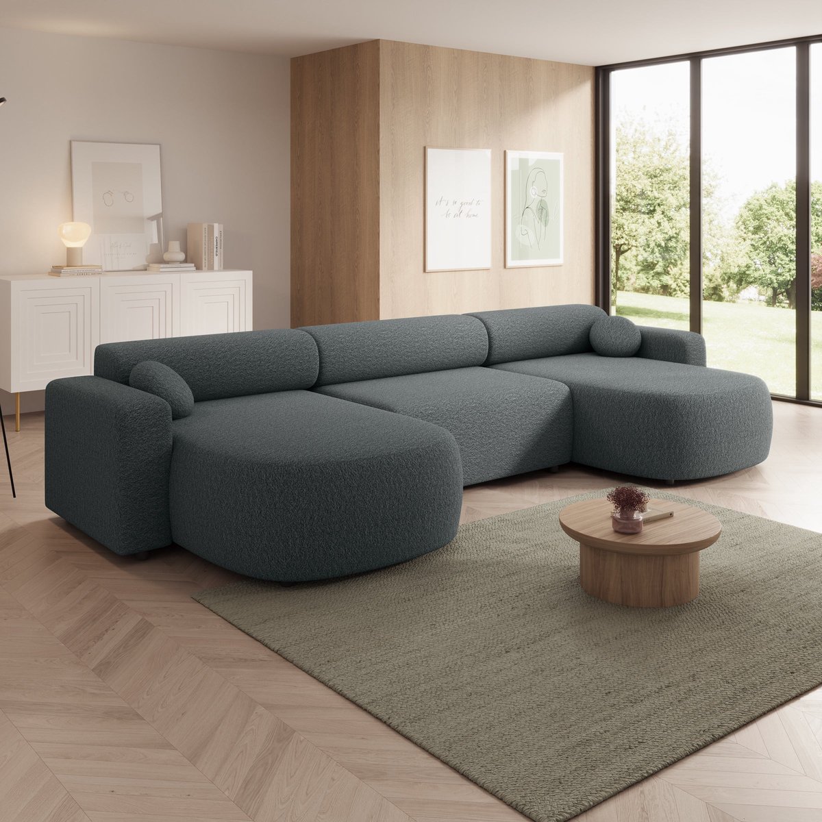 Meubella - Tripp XL - Hoekbank 5 zits met chaise longue - Stof grijs